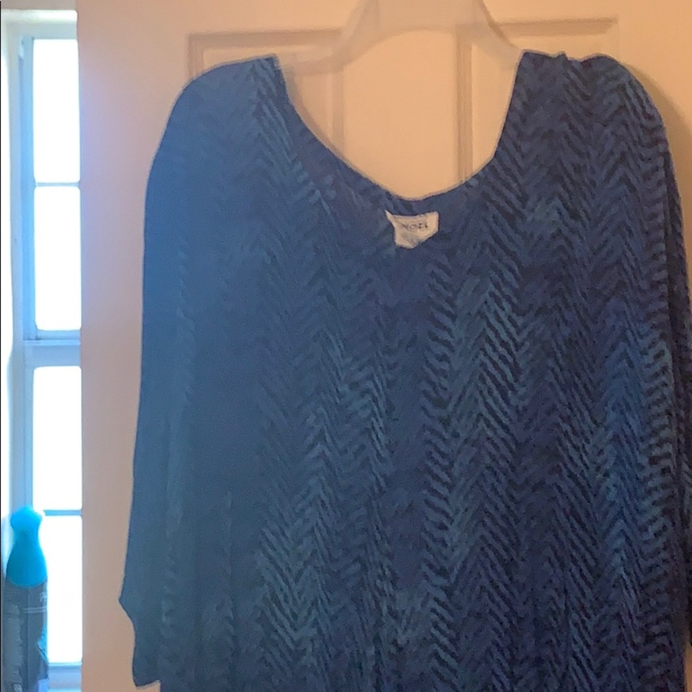 Blue/black Rayon midi dress, adj tie in the back